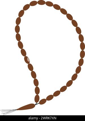 Eine braune Schnur mit Perlen drauf. Die Perlen befinden sich in einer Linie und die Schnur ist an einen Knoten gebunden Stock Vektor