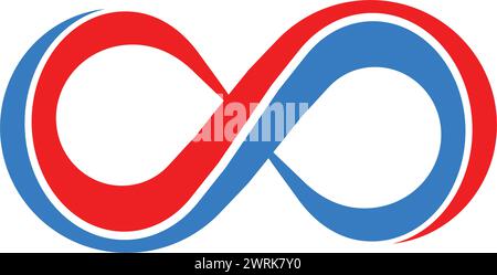 Das blaue und rote Unendlichkeitssymbol ist eine Darstellung der endlosen Möglichkeiten und der unendlichen Natur des Universums Stock Vektor