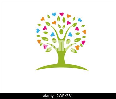 Familie Gesundheit Logo mit Baum und Liebe, Blatt Vektor Stock Vektor