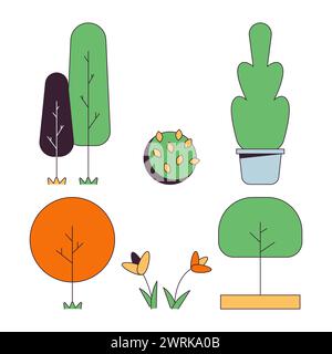 Rasenschmuck lineare 2D-Zeichentrickobjekte Set Stock Vektor