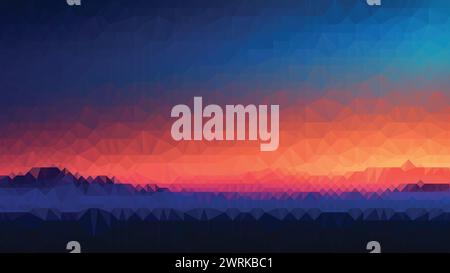 Vektor Sonnenuntergang niedriger abstrakter blauer und oranger Hintergrund, trendy, geometrisch, Business Luxus polygonale Tapete, Dreieck-Poster im modernen Stil Stock Vektor