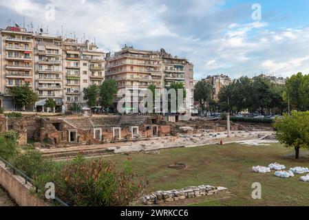 Ruinen des Forums aus der römischen Zeit in Thessaloniki, Griechenland Stockfoto