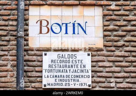 Restaurant Sobrino de Botin, Madrid, Spanien. Originalfarben Stockfoto