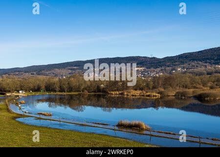 Etang des Lésines et Marais de Vaux sur le Plateau d’Hauteville en hiver Stockfoto