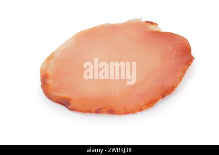 Studio-Aufnahme mit geschnittenem Lomo, luftgetrockneter spanischer Schweinelende mit Paprika und Knoblauch vor weißem Hintergrund - John Gollop Stockfoto