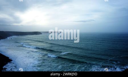 Blick über die Nordküste von Cornwall in Richtung St. Ives, Cornwall, Großbritannien - John Gollop Stockfoto