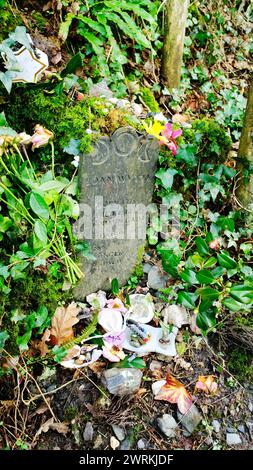 Das Grab von Joan Wytte, einer kornischen Hexe, die schließlich in der Minster Church, Boscastle, Cornwall, begraben wurde Stockfoto