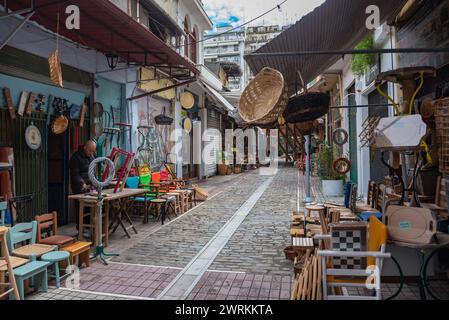 Geschäfte auf dem Kapani-Markt in Thessaloniki, Griechenland Stockfoto