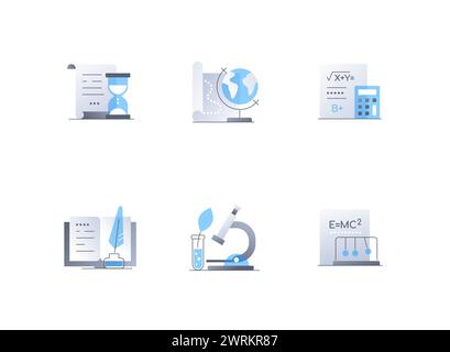 Unterricht in Schule und Universität – Symbole im flachen Design Stock Vektor