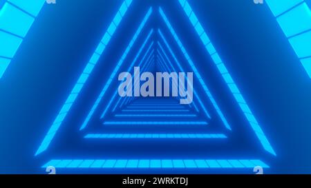 Futuristischer Glowing Blue Triangle Tunnel Stockfoto