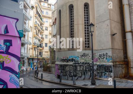 Apsis der Heiligen Kirche Panagia Dexia in der Egnatia Straße in Thessaloniki Stadt, Griechenland Stockfoto