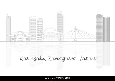 Skizzieren Skyline Panorama der Stadt Kawasaki, Kanagawa, Japan - Vektor-Illustration Stock Vektor