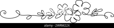Blumendekoration, Reihenrand. Durchgehende einzeilige Zeichnung. Stock Vektor