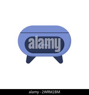 Vektorsymbol am Betttisch. Ein gemütlicher Nachttisch. Ein farbenfroher Nachttisch in einem einfachen, niedlichen Stil. Zimmertisch. Stelle sie am Bett für Dinge. Startseite Stock Vektor