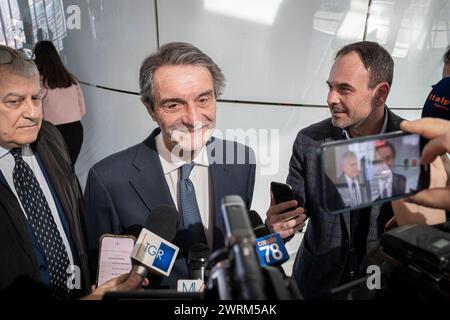 Mailand, Italien. März 2024. Attilio Fontana Presidente Regione LombardiaMilano, Italia - Cronaca Martedì, Marzo 12, 2024. (Foto di Marco Ottico/Lapresse) Konferenz über die Zusammenarbeit bei der Verwertung von konfiszierten Vermögenswerten Mailand, Italien - Nachrichten Dienstag, 12. März 2024. (Foto: Marco Ottico/Lapresse) Credit: LaPresse/Alamy Live News Stockfoto