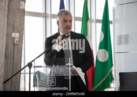 Mailand, Italien. März 2024. Claudio Sgaraglia Prefetto di MilanoMilano, Italia - Cronaca Martedì, 12. März 2024. (Foto di Marco Ottico/Lapresse) Konferenz über die Zusammenarbeit bei der Verwertung von konfiszierten Vermögenswerten Mailand, Italien - Nachrichten Dienstag, 12. März 2024. (Foto: Marco Ottico/Lapresse) Credit: LaPresse/Alamy Live News Stockfoto