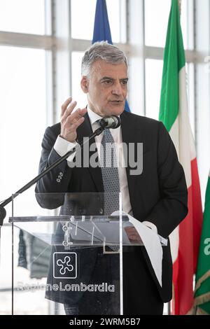 Mailand, Italien. März 2024. Claudio Sgaraglia Prefetto di MilanoMilano, Italia - Cronaca Martedì, 12. März 2024. (Foto di Marco Ottico/Lapresse) Konferenz über die Zusammenarbeit bei der Verwertung von konfiszierten Vermögenswerten Mailand, Italien - Nachrichten Dienstag, 12. März 2024. (Foto: Marco Ottico/Lapresse) Credit: LaPresse/Alamy Live News Stockfoto