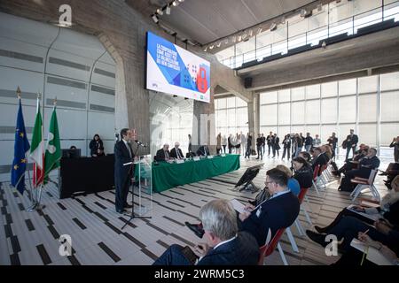 Mailand, Italien. März 2024. Attilio Fontana Presidente di Regione LombardiaMilano, Italia - Cronaca Martedì, Marzo 12, 2024. (Foto di Marco Ottico/Lapresse) Konferenz über die Zusammenarbeit bei der Verwertung von konfiszierten Vermögenswerten Mailand, Italien - Nachrichten Dienstag, 12. März 2024. (Foto: Marco Ottico/Lapresse) Credit: LaPresse/Alamy Live News Stockfoto