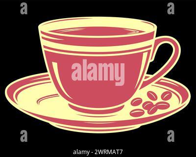 Kaffeetasse auf einer Untertasse mit isoliertem Vektorbild der Bohnen Stock Vektor