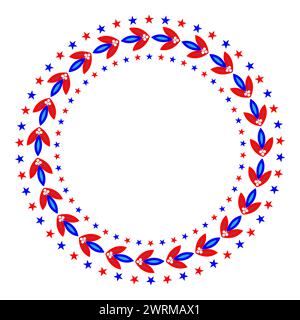 Runder dekorativer Lorbeerkranz mit Sternen mit leerem Platz für Text. Leere Designvorlage für Memorial Day-Symbol. Stock Vektor