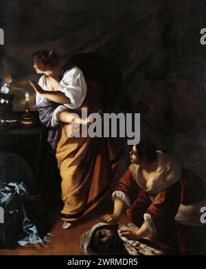 Judith und ihr Dienstmädchen bei der Leiterin der Holofernes Artemisia Gentileschi (1593-1653) Stockfoto