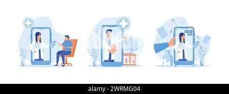 Beratung Online-Arzt, Online-medizinische Dienste, Beratung und telemedizinisches Konzept, Online-Medizin und Gesundheitswesen, Online-medizinische Beratung se Stock Vektor