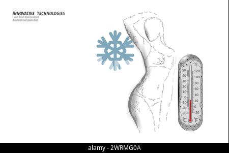 Kryotherapie-Hautpflegesalonverfahren. Medizinische Hautdermatologische Behandlung. Schönheit Freeze 3D Low Poly Körper Heilung Vektor Illustration. Stock Vektor