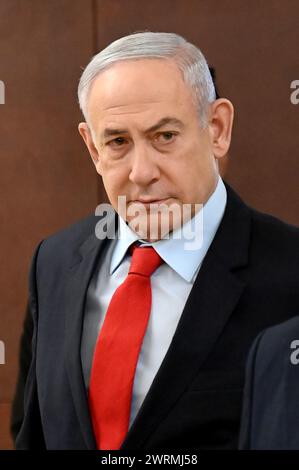 Jerusalem, Israel. März 2024. Der israelische Premierminister Benjamin Netanjahu in der Knesset, dem parlament, in Jerusalem am Mittwoch, den 13. März, 2024. Foto: Debbie Hill/ Credit: UPI/Alamy Live News Stockfoto