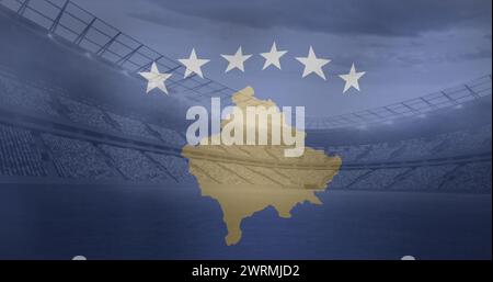 Bild der Flagge des kosovo über dem Sportstadion Stockfoto