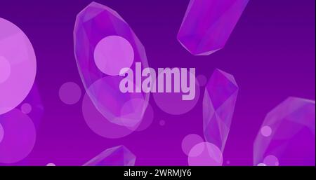Bild von Formen und Flecken, die sich über violetten Hintergrund bewegen Stockfoto
