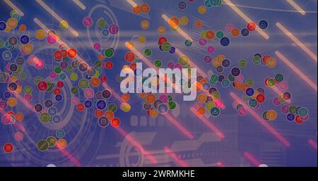 Bild von digitalen Symbolen über Scopes Scannen und Datenverarbeitung im Hintergrund Stockfoto
