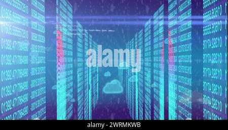 Bild von Cloud-Symbolen, Datenverarbeitung und Verbindungen über Computerserver Stockfoto