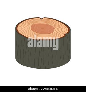 Stück Holzstamm mit Rinde, Textur auf Schnitt, Vektorillustration Stock Vektor