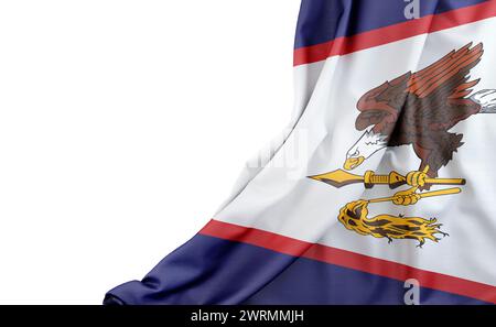 Flagge von Amerikanisch-Samoa mit leerem Platz links. Isoliert. 3D-Rendering Stockfoto