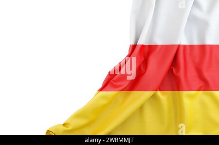 Flagge von Südossetien mit leerem Platz auf der linken Seite. Isoliert. 3D-Rendering Stockfoto