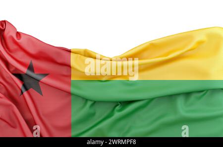 Flagge von Guinea-Bissau isoliert auf weißem Hintergrund mit Kopierraum darüber. 3D-Rendering Stockfoto