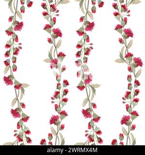 Hintergrund nahtloses Muster mit Zweigen, roten Blüten, Chrysanthemen-Knospen Stockfoto