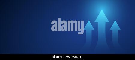 Digitale Pfeile des Unternehmenswachstums auf dunkelblauem Hintergrund. Das Konzept einer gezielten Richtung zum Erfolg. Stock Vektor