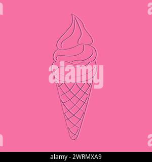 Eine Eiskugel im Doodle-Stil ist auf einem hellrosa Hintergrund abgebildet. Der Kegel ist gefüllt mit Eiswürfeln in Pastellfarben, die ein verspieltes und köstliches Bild schaffen Stock Vektor