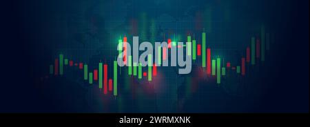 Tragen Sie Marktdiagramme in einem Handelshistogramm auf dunkelblauem Hintergrund. Stock Vektor