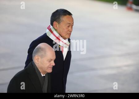 Berlin, Deutschland, 13.03.2024: Bundeskanzleramt: Empfang des Ministerpräsidenten Thailands durch den deutschen Bundeskanzler: OLAF Scholz und Srettha Thavisin *** Berlin, Deutschland, 13 03 2024 Empfang des Ministerpräsidenten von Thailand durch Bundeskanzler Olaf Scholz und Srettha Thavisin Urheberrecht: XdtsxNachrichtenagenturx dts 32466 Stockfoto