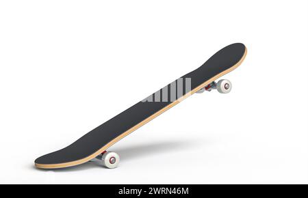 Klassisches Skateboard auf weißem Hintergrund. 3D-Rendering Stockfoto