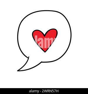 Love Doodle-Symbol. Sprechblase mit einem Herzen im Inneren. Vektorkontur Skizze. Stock Vektor