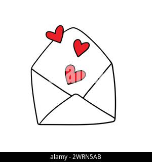 Skizzieren Sie den Buchstaben mit Herzen, die Umrissdarstellung im Doodle-Stil. Symbol „Hand Gezeichnet“. Vektor-Clip-Art Stock Vektor