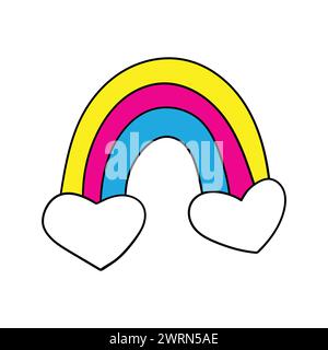 Love Doodle-Symbol. Regenbogen mit Wolken in Herzform. Vektorkontur Skizze. Illustration zum Valentinstag Stock Vektor