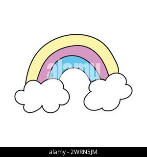 Handgezeichnete Umrissdarstellung mit Regenbogen. Kinderzeichnung Stock Vektor