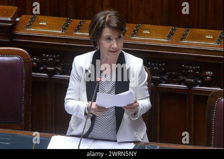 Italien, Rom, 13. März 2024: Eugenia Maria Roccella, Ministerin für Familie, Geburt und Chancengleichheit, nimmt an der Abgeordnetenkammer zur Fragestunde Teil Foto © Stefano Carofei/Sintesi/Alamy Live News Stockfoto