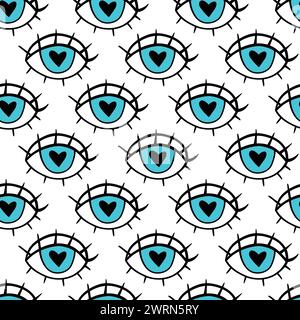 Romantisches, nahtloses Muster mit Doodle-Effekt. Design für modischen Textildruck, Verpackung. Nahtloses Augenmuster Stock Vektor