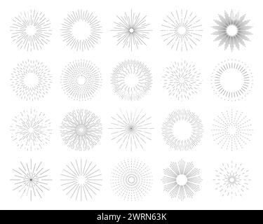 Sunburst Set. Sunburst Symbol Collection Vektor. Retro-Design mit Sonnenschliff. Große Kollektion Sunburst beste Qualität. Stock Vektor