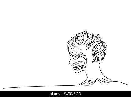 Alte Baumstruktur Form menschlicher Profilsilhouette, Bewegungssimulation einer Linienzeichnung. Videoclip mit Alphakanal. Stock Vektor